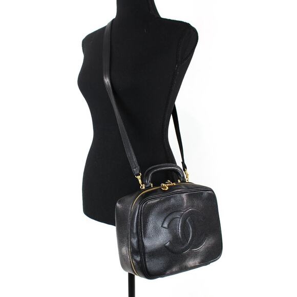 Chanel CC Black Caviar Leather Vanity Crossbody Two-Way Zip Gold Zipper Handbag - Picture 2 of 12